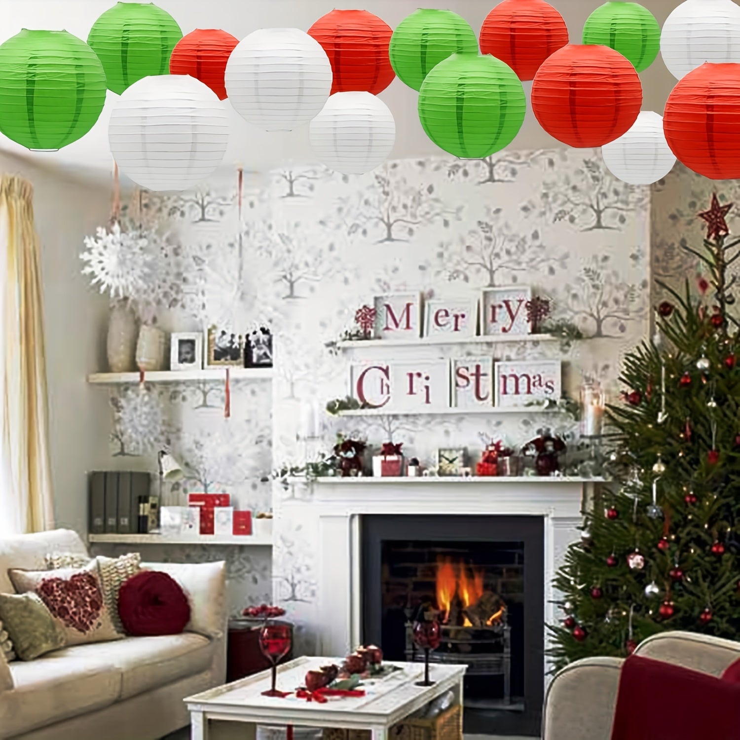 9pcs Christmas Lantern Hanging Decoration Party Indoor Outdoor Red Green