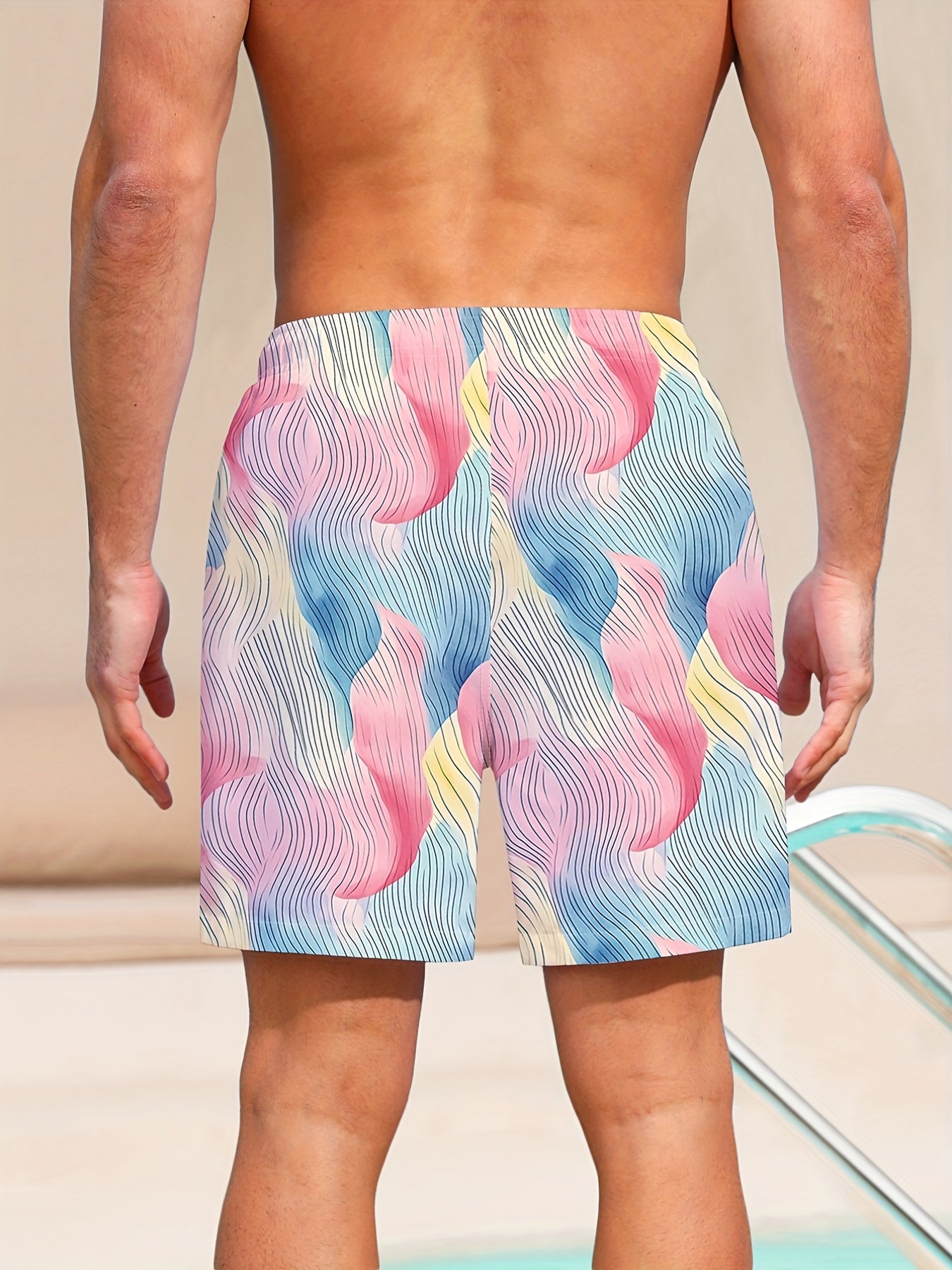 Men's Hawaiian Beach Board Shorts Striped Swim Trunks