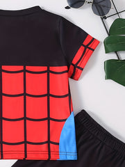 2pcs Toddler Boys Spider Graphic T Shirts & Shorts Set