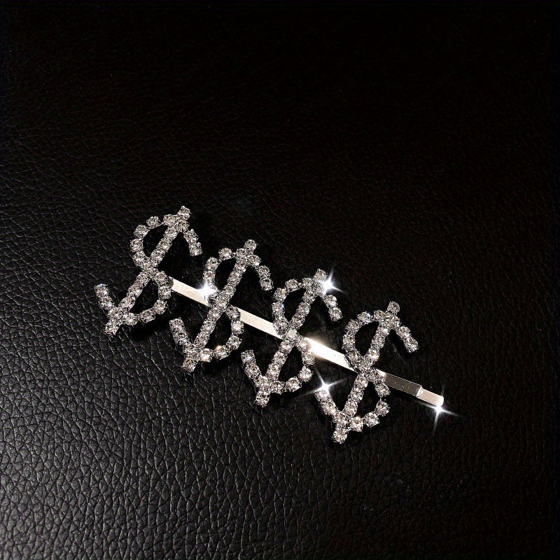 Y2K Alloy Hairpin Rhinestone Dollar Sign Hairpin For Women Girls