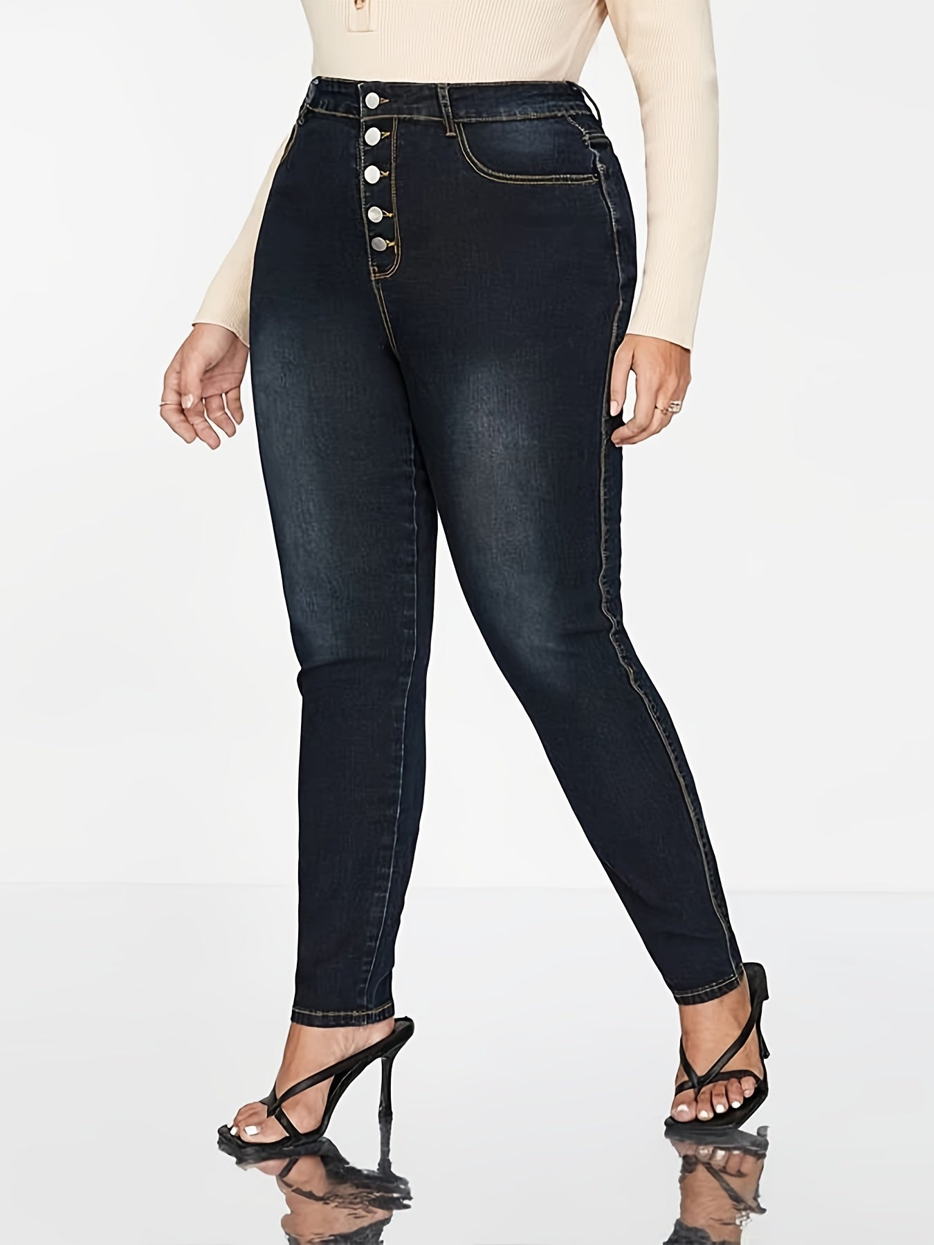  Washed Button Fly Skinny Jeans Women's Plus Skinny Jeans