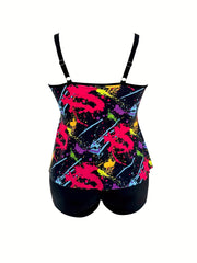  Splash Print Tankini Set Cami Top & Shorts Swimsuit