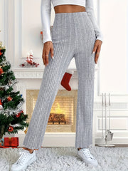  Ribbed Knit High Rise Stretch Pants