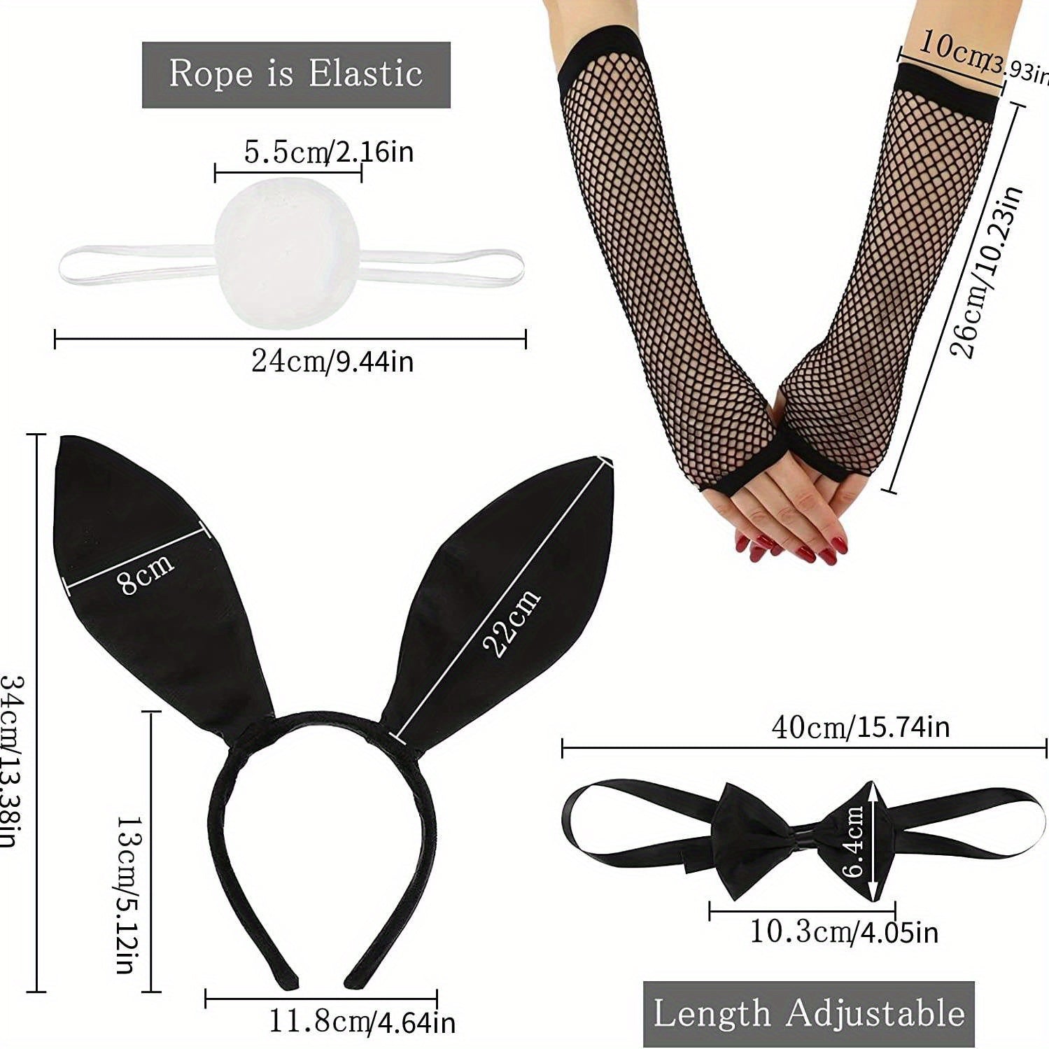 Flapper Accessories Set Rabbit Ears Headband Bow Tie Fishnet Hand Stocking