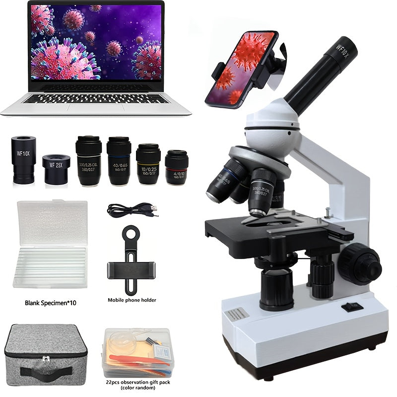 Upgraded 195 Four Port Compound Microscope 2500X Magnification