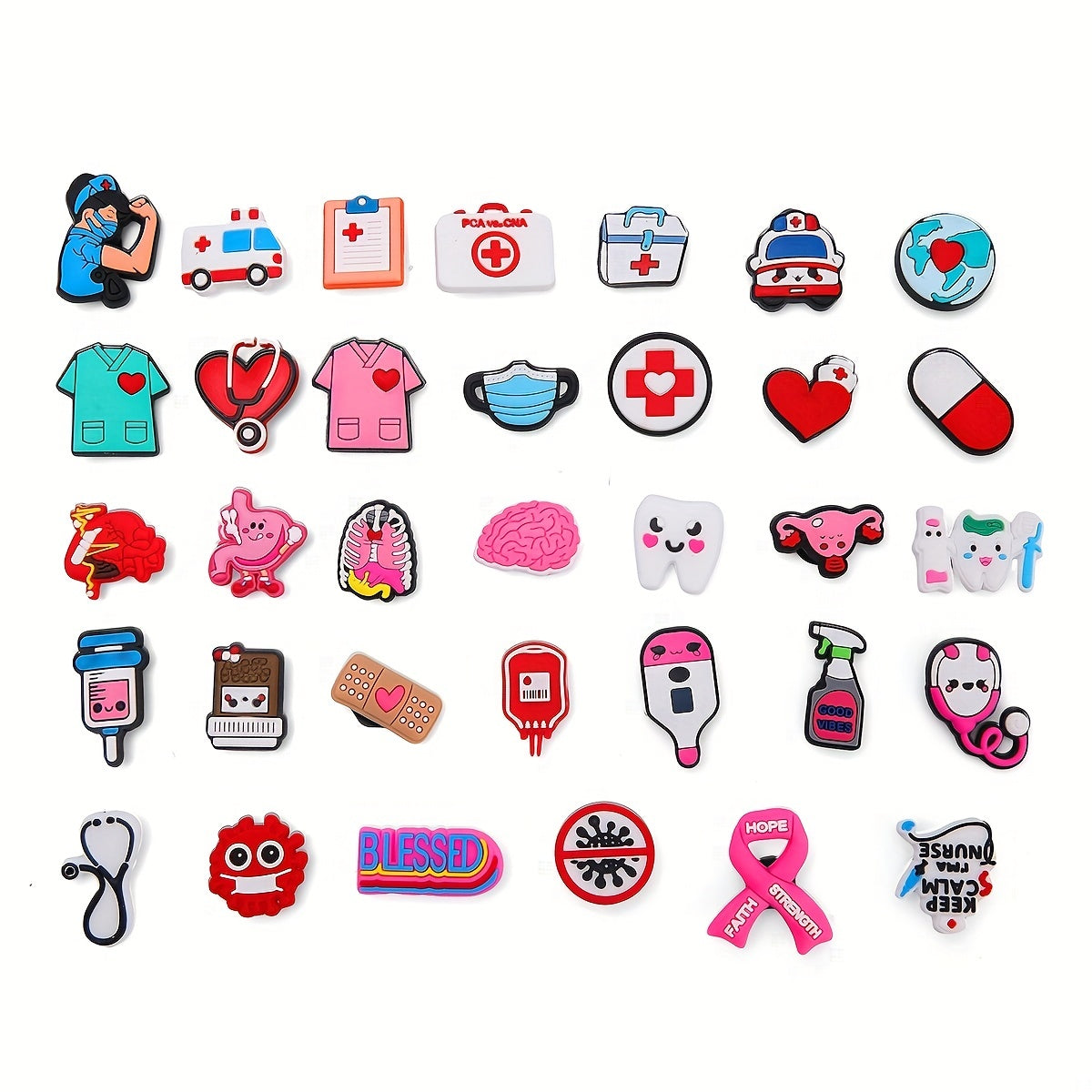 34pcs Medical Series Shoe Charms For Clogs Bubble Slides Sandals PVC Sho...