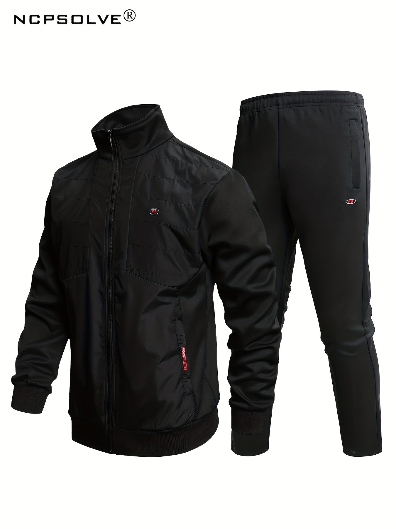Men's Athletic Suit Stretchy Pants & Zip Up Jacket Stand Collar