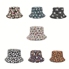 Skull Ghost Print Bucket Hat Halloween Cartoon Sunscreen Basin Hats
