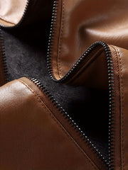 Men's Retro Biker Jacket Stand Collar Zip Up Warm Coat