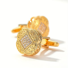 Golden Square Cufflinks With Zircon For Men