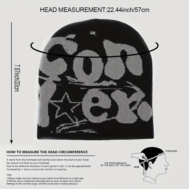Fashionable Windproof Knitted Beanie Hat with CON Letter Embroidery