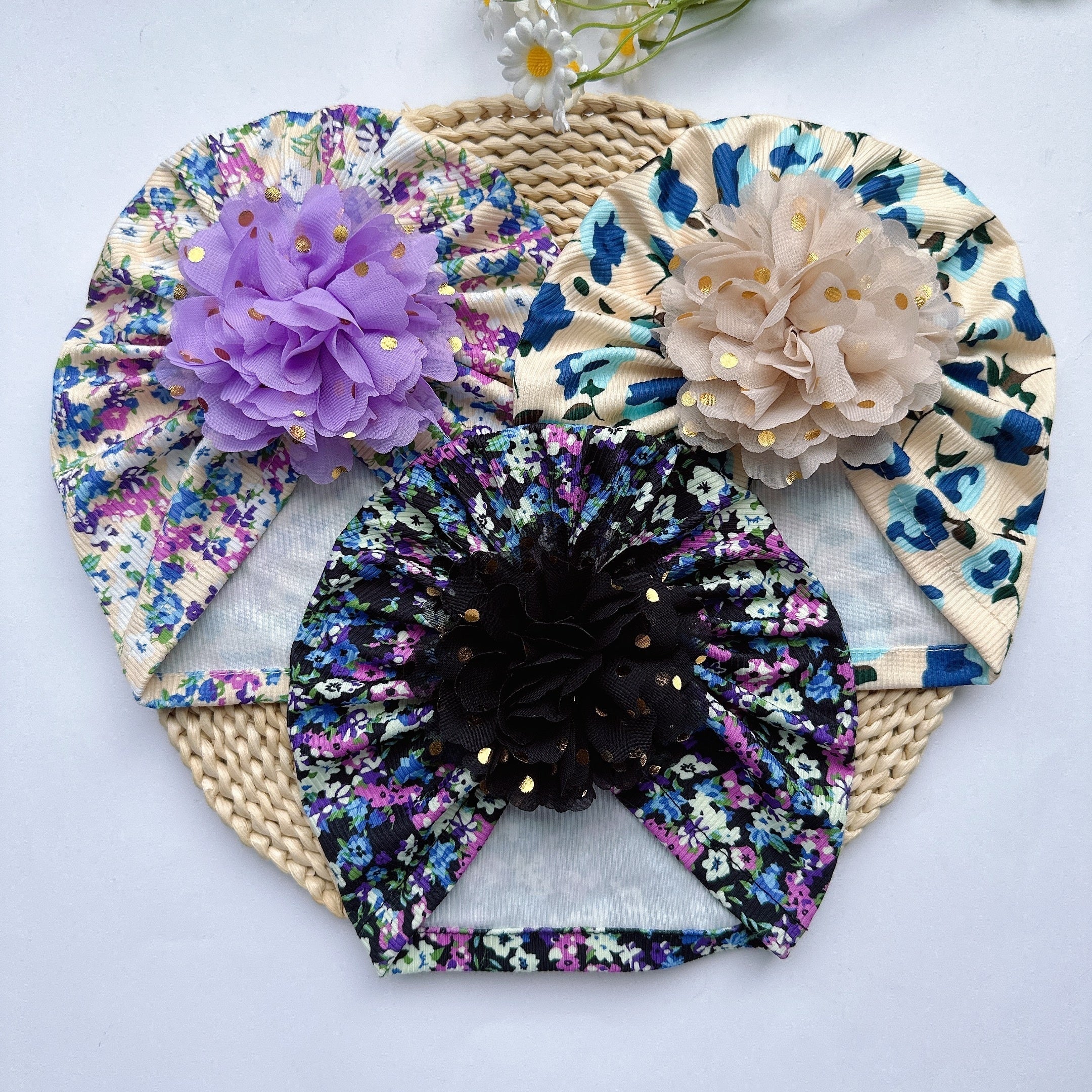 Soft Elastic Strip Flower Baby Hat For Girls