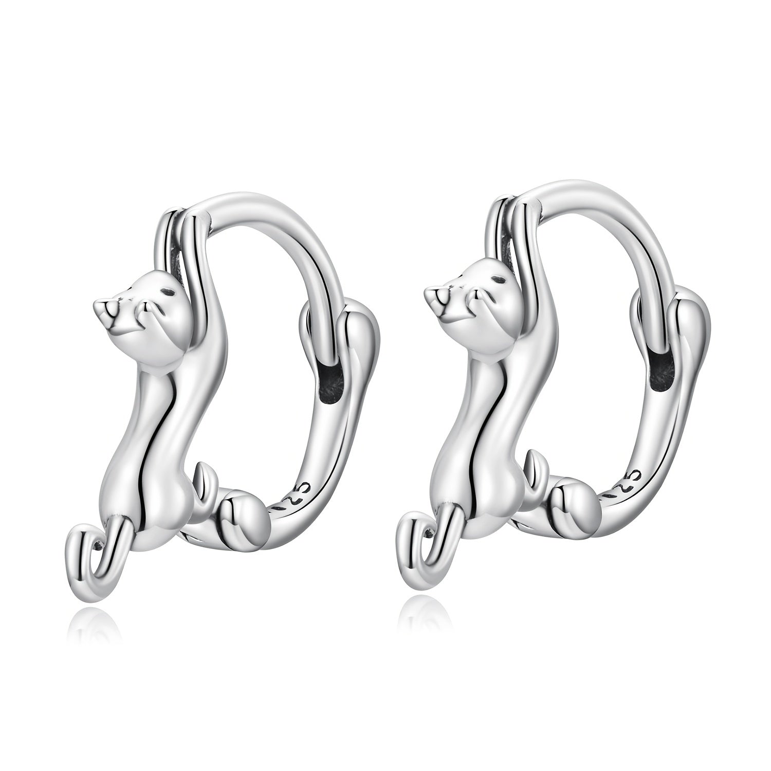 925 Silver Cat Ear Buckle Stretch Circle Stud Earrings