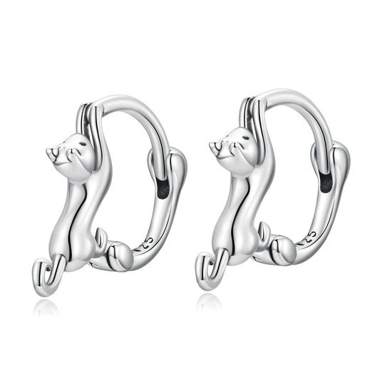 925 Silver Cat Ear Buckle Stretch Circle Stud Earrings