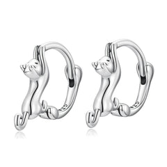 925 Silver Cat Ear Buckle Stretch Circle Stud Earrings