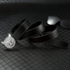 Men's Rhinestones Cat Buckle Belt Hip Hop Style
