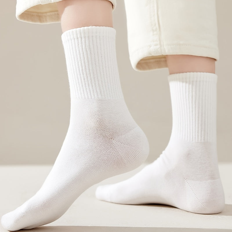 6 Pairs Classic Crew Socks Essential Solid Crew Sock Pack Women's Stockings