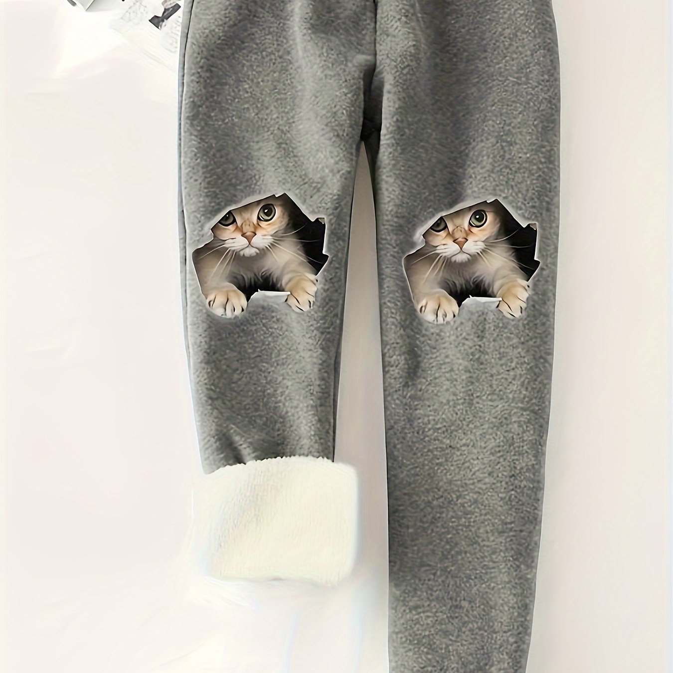 Women's Plus 3D Cat Print Drawstring Elastic Fleece Jogger Pants