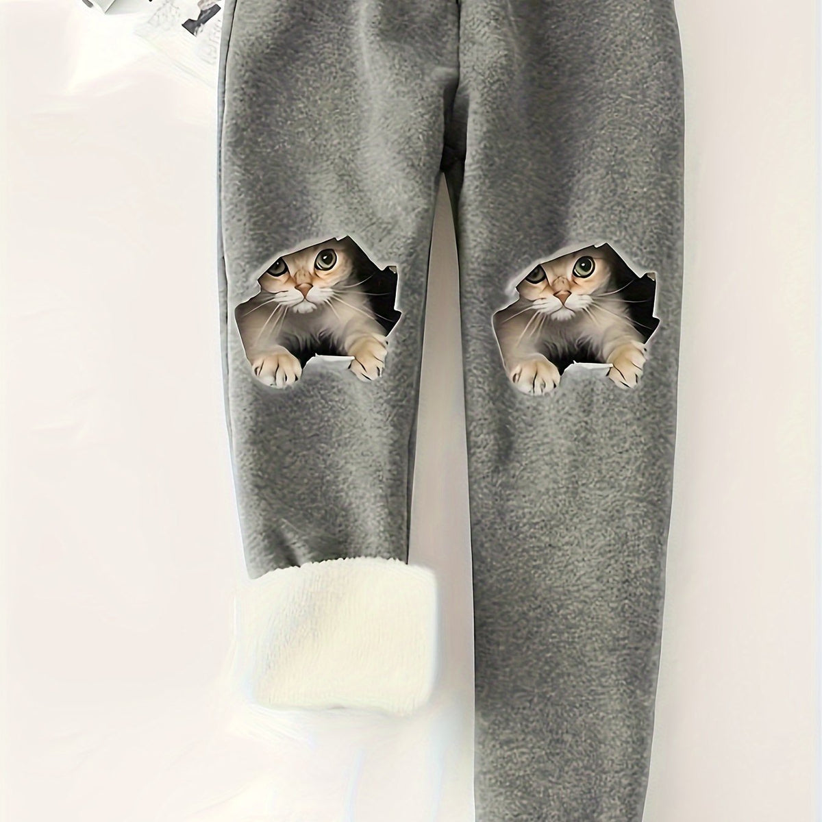 Women's Plus 3D Cat Print Drawstring Elastic Fleece Jogger Pants