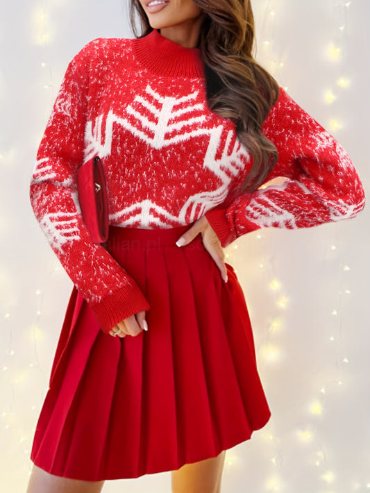  Snowflake Print Mock Neck Jumper