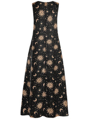 Planet Print Notched Neck Tank Maxi Dress Plus Size