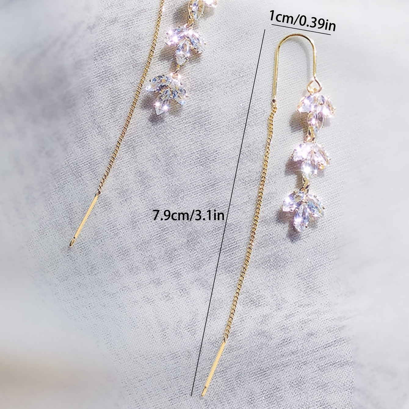 Zircon Decor Threader Earrings Maple Leaf Long Tassel Ear Accessories