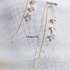 Zircon Decor Threader Earrings Maple Leaf Long Tassel Ear Accessories