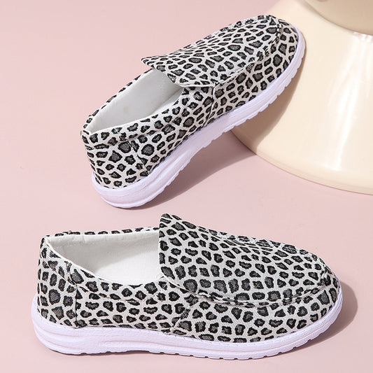 Leopard Pattern Canvas Slip On Flat Women's Casual Shoes