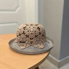 Flower Hollow Knitted Sun Hat Bucket Hat Foldable Cloche Hats for Women Summer
