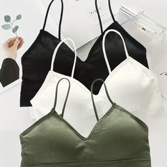 3pcs Solid Ribbed Wireless Bras Comfy Stretch Intimates Bra Women's Lingerie