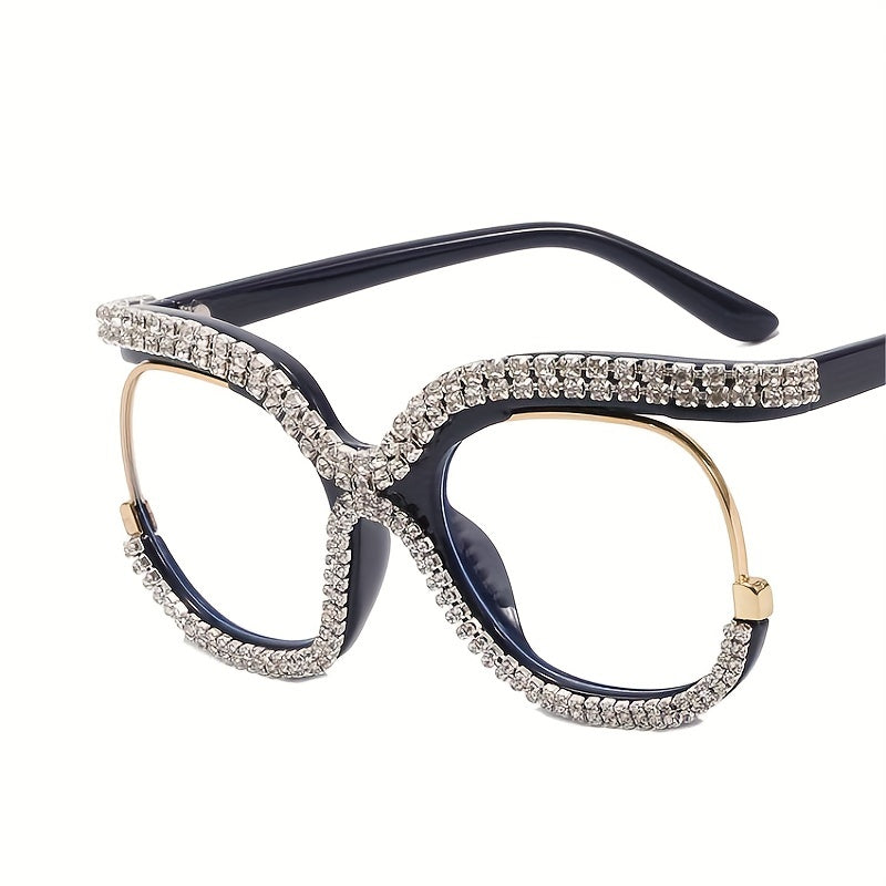 Rhinestone Clear Lens Glasses Y2K Cat Eye Casual Eyewear