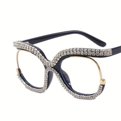 Rhinestone Clear Lens Glasses Y2K Cat Eye Casual Eyewear