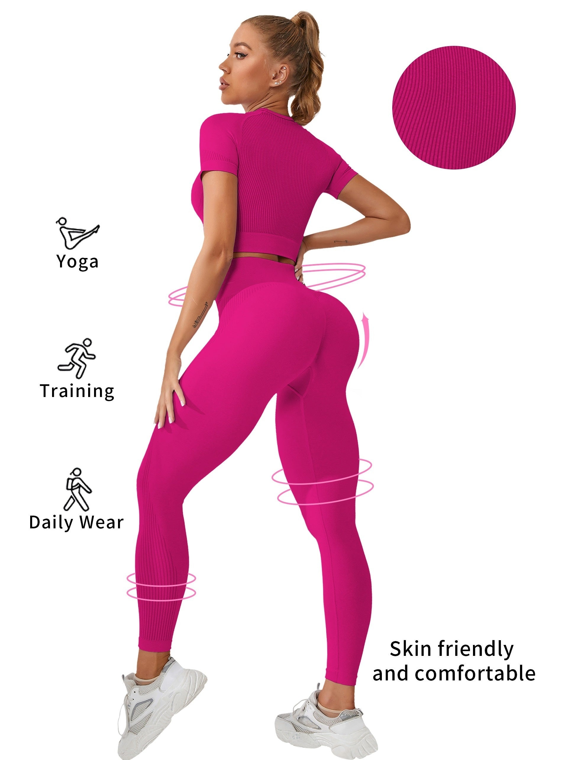 2pcs Breathable Sports Top & High Rise Leggings Women's Activewear