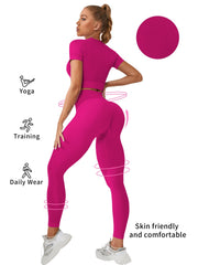 2pcs Breathable Sports Top & High Rise Leggings Women's Activewear