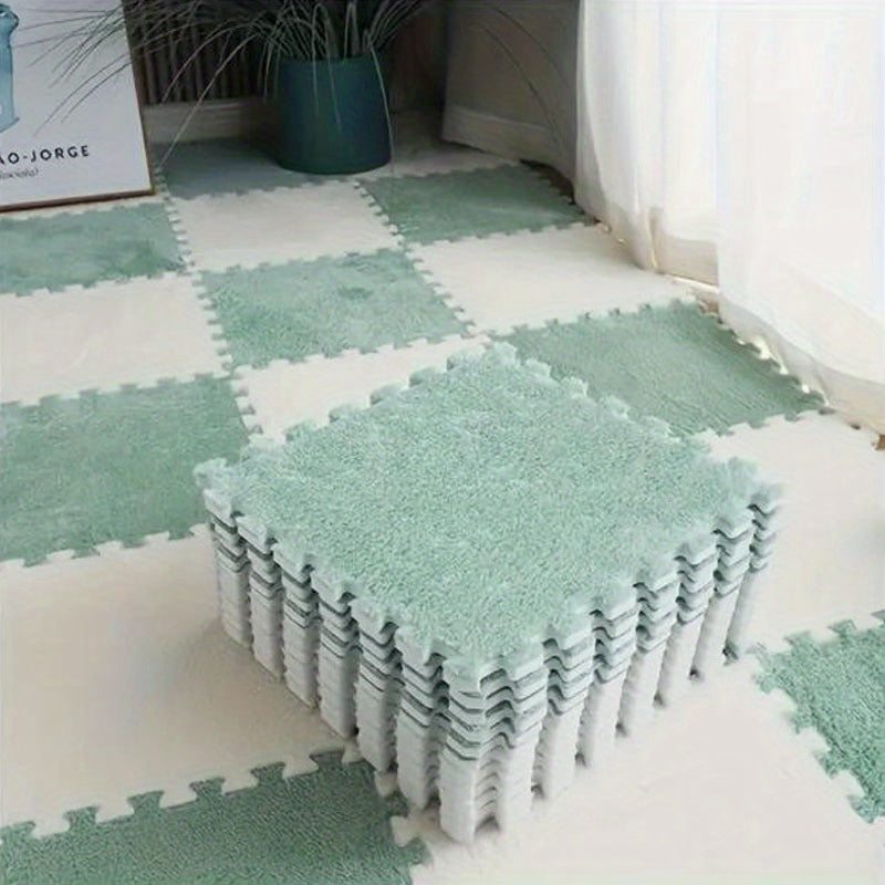 4pcs Soft Velvet Foam Puzzle Floor Mat Washable Plush Puzzle Carpet