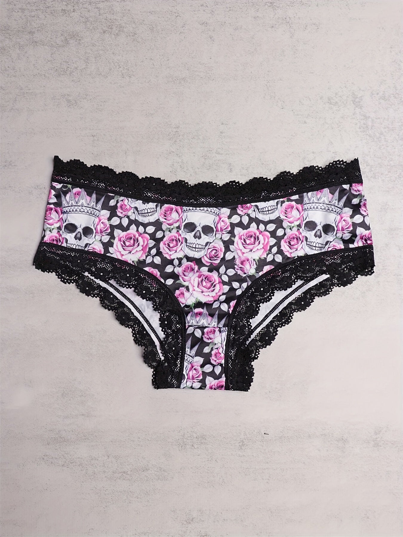3pcs Lace Hipster Panties Skull Print Intimates Women's Underwear