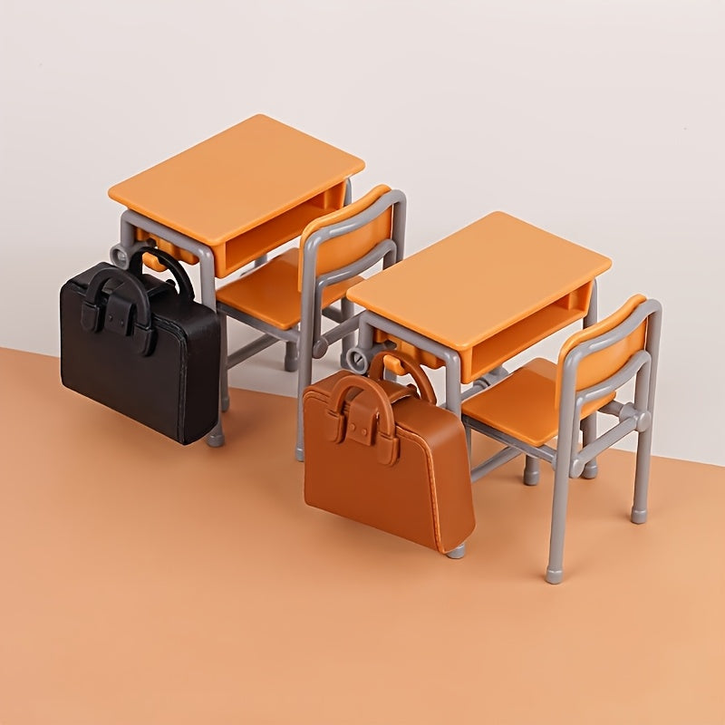 6pcs Mini Classroom Set Desk Chair Backpack Dollhouse School Decor