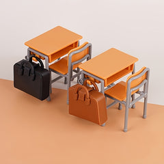6pcs Mini Classroom Set Desk Chair Backpack Dollhouse School Decor