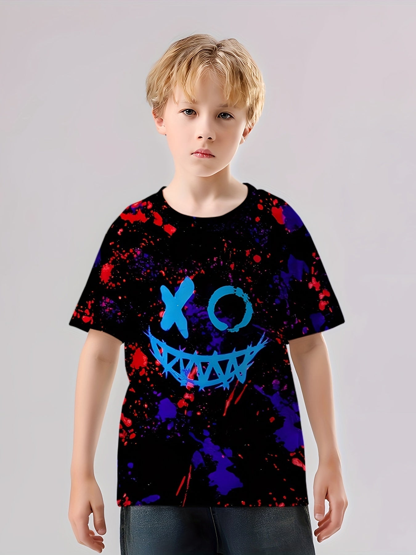 Smile Face 3D Print Boy's T shirt Kids Casual Short Sleeve