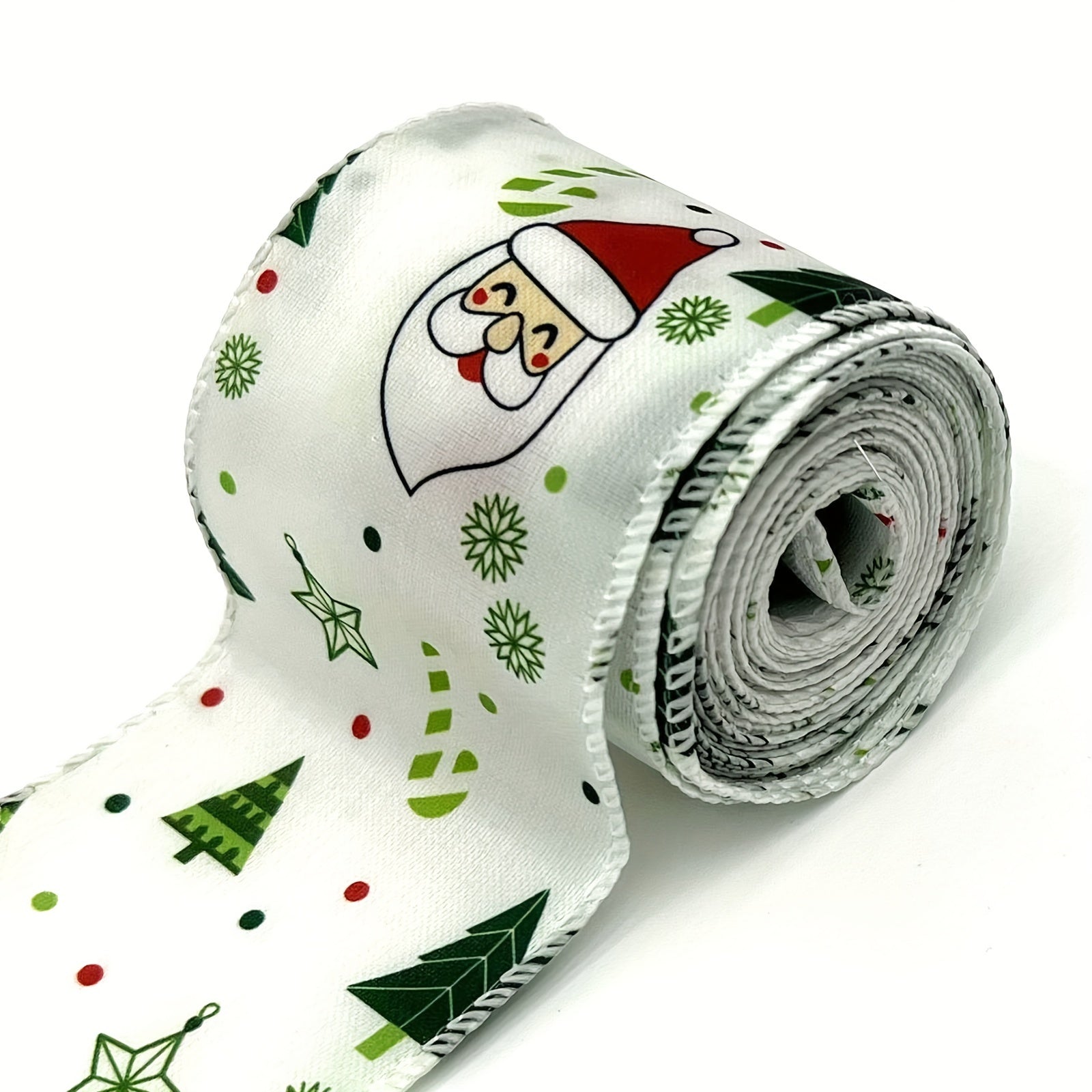 4 57M Christmas Wired Ribbon Xmas Tree Santa Flower Burlap Ribbon Wired Edge