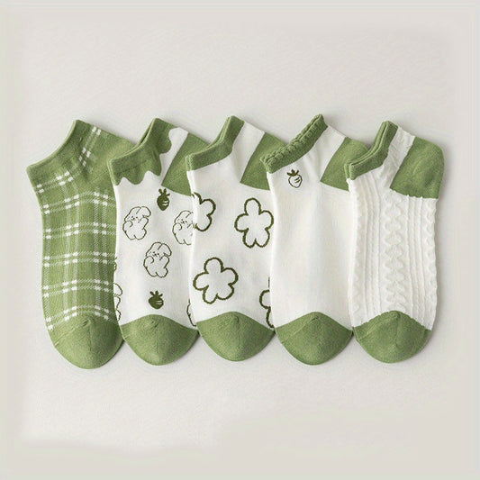 5 Pairs Girls Kids Low Cut Ankle Socks for Spring Autumn