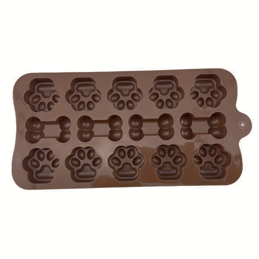 Dog Food Silicone Mold 14 grid Dog Bone Cat Paw Chocolate Mold Cake Baking Tool