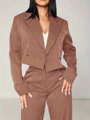 Women's Stripe Print Long Sleeve Lapel Collar Blazer