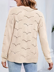 Hollow Button Front Knit Cardigan V Neck Sweater