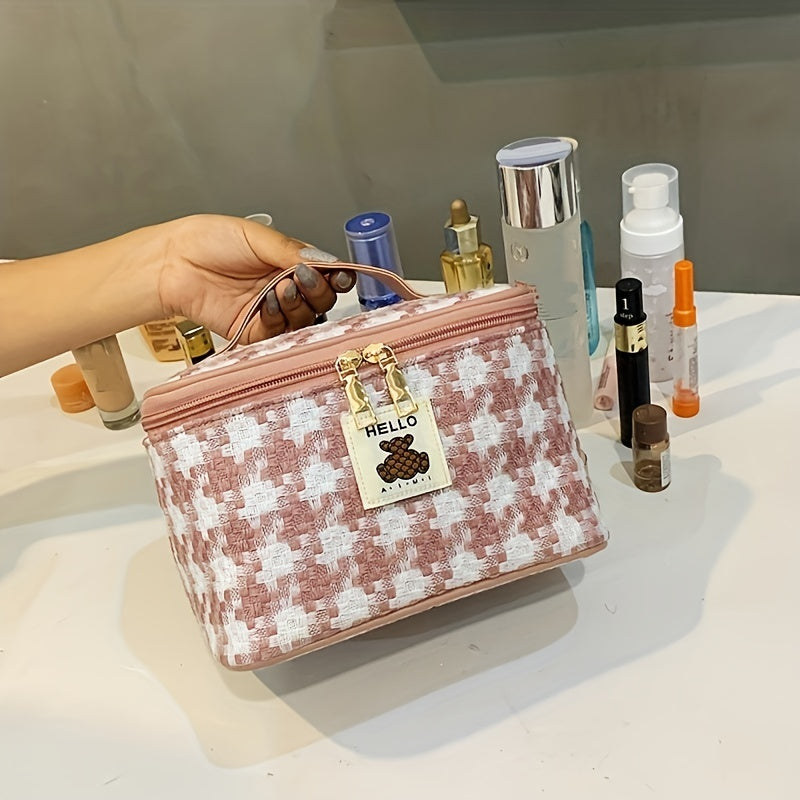 Large Capacity Plaid Toiletry Bag Cosmetic Bag Handbag Travel Storage Bag