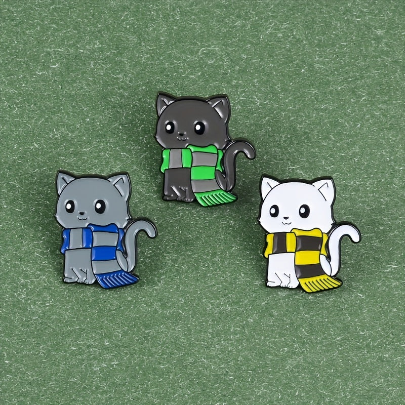 1pc Pins Zinc Alloy 3 Styles Scarf Cat Yellow Green Scarf Kitten Animal Brooch