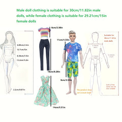 11.5 inch Doll Clothing Set - 25pcs Men's and Women's Tops, Pants, Skirts