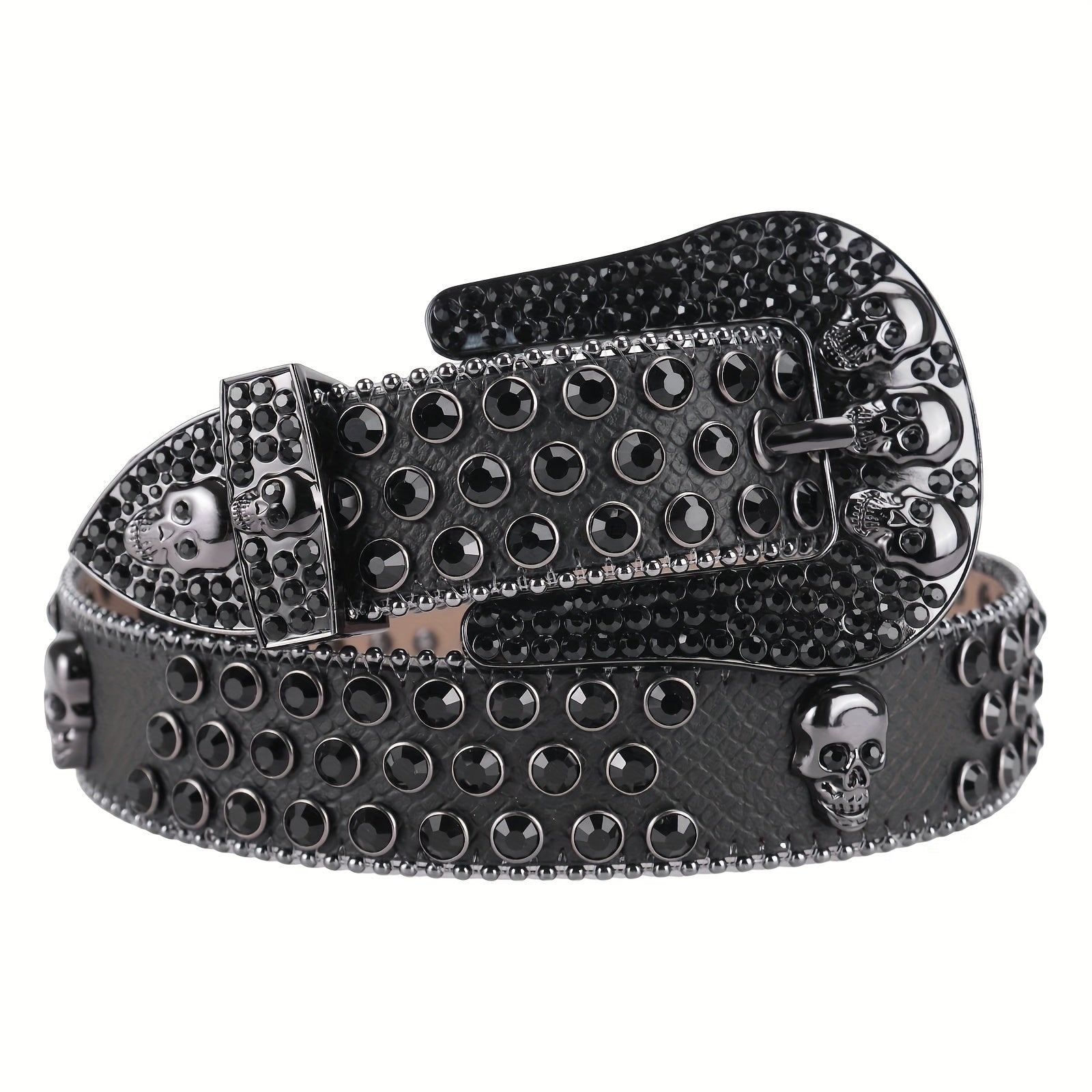 Sparkle Rhinestone Skull Belt Men's Denim Crystal Studs Jeans