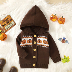 Baby Knitted Sweater Coat Baby Hooded Cardigan Halloween Top