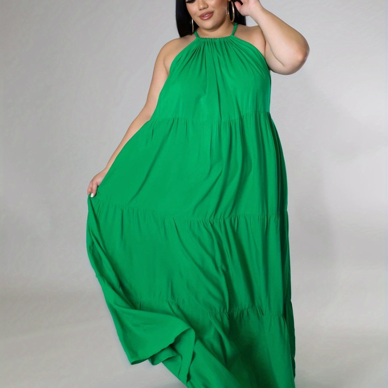  Halter Neck Maxi Smock Dress